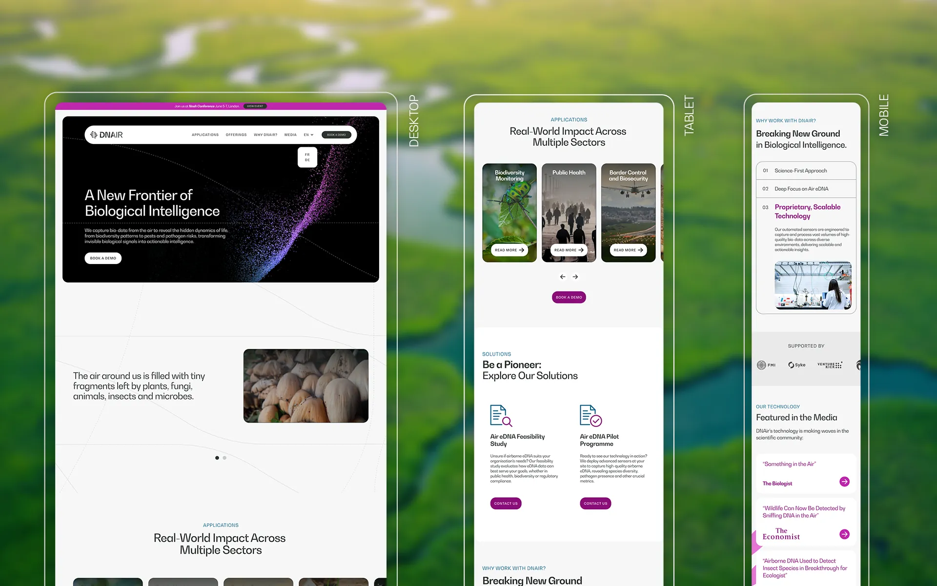 DNAir pages on desktop, tablet and mobile